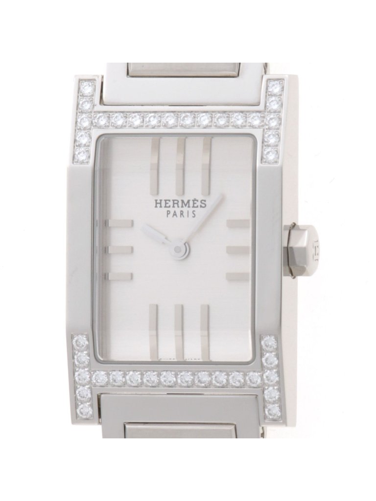 Hermes Tandem Diamond Bezel Watch Stainless Steel Silver Quartz